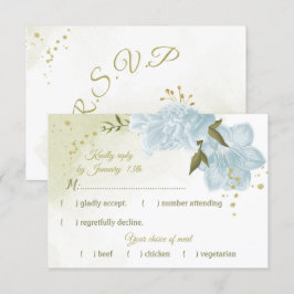 Cartão RSVP Flores azuis bonito folhas verdes botânicas