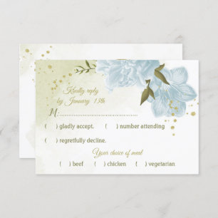 Cartão RSVP Flores azuis bonito folhas verdes botânicas