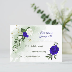 Cartão RSVP flores azuis e brancas reais