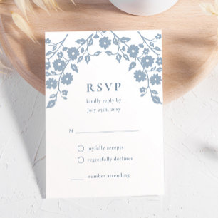 Cartão RSVP Flores Azuis Encharcadas Flores Simples