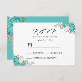 Cartão RSVP Flores Azuis Florais De Casamento Elegante