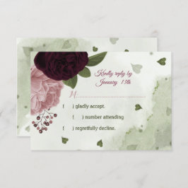 Cartão RSVP Flores bonito rosa e espumosas de ameixa verde