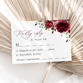 Cartão RSVP Flores Borgonhetas, Flores Vermelhas, Casamento Fl