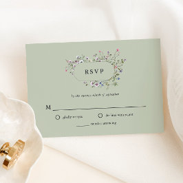 Cartão RSVP Flores Botânicas | Casamento Verde Suave