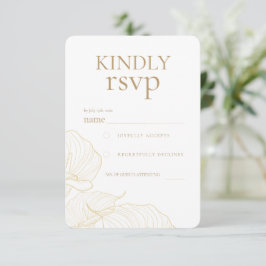Cartão RSVP Flores Botânicas de Ouro Elegantes para Casamento