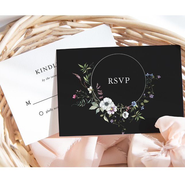 Cartão RSVP Flores Botânicas Escuras | Casamento Elegante (Criador carregado)