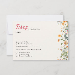 Cartão RSVP Flores Botânicas Narcisos Margarida Peônia Casamen