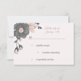 Cartão RSVP flores, botões e pétalas cor-de-rosa poeirentos