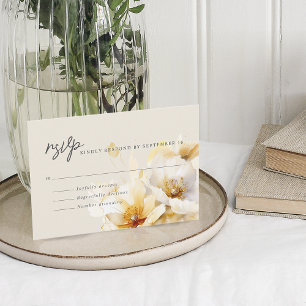 Cartão RSVP Flores Brancas Amarelas Douradas Elegantes