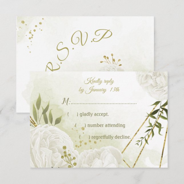 Cartão RSVP Flores brancas bonito folhas verdes botânicas (Frente/Verso)