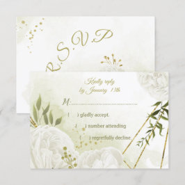 Cartão RSVP Flores brancas bonito folhas verdes botânicas