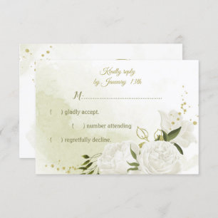 Cartão RSVP Flores brancas bonito folhas verdes botânicas