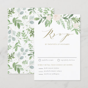 Cartão RSVP Flores Brancas e Casamento Verde