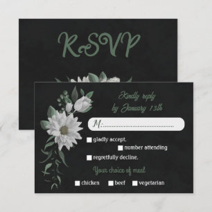 Cartão RSVP flores brancas farinha verde escolha preto