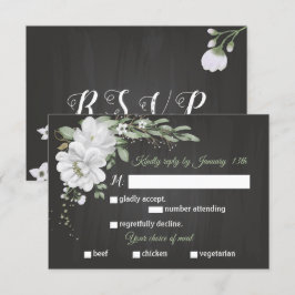 Cartão RSVP Flores brancas seleção de refeição verde preto RSV