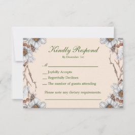 Cartão RSVP Flores brancas simples de Casamento no inverno