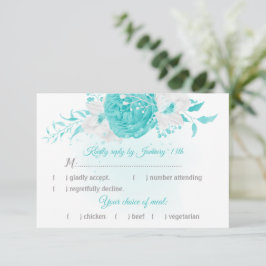 Cartão RSVP flores brancas turquesas botânicas com opção de re