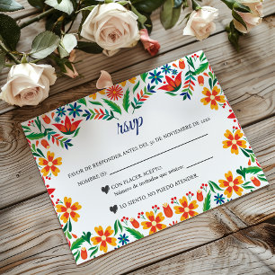 Cartão RSVP Flores Coloridas Botânicas Flores Casamento Espanh