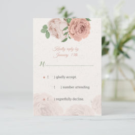 Cartão RSVP flores cor-de-rosa pinceladas verdes botânicas