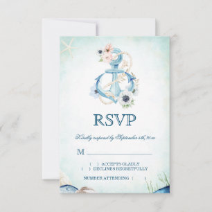 Cartão RSVP Flores de Âncora Aquática Casamento de Praia Starf