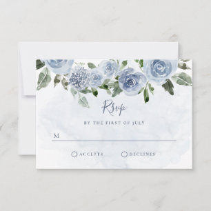 Cartão RSVP Flores de Aquarela Azul Empoeiradas Lindas