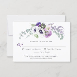 Cartão RSVP Flores de Aquarela Branca de Lavanda Roxa