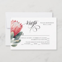Cartão RSVP Flores De Aquarela De Protea Blush