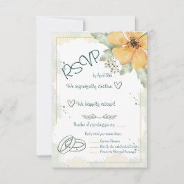 Cartão RSVP Flores de Aquarela Laranja Amarelo-alaranjado Papo