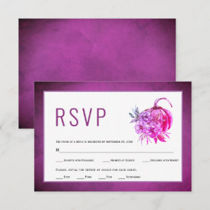 Cartão RSVP Flores de aquarela púrpura e casamento outono de 