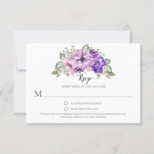 Cartão RSVP Flores de Aquarela Rosa Púrpura Ultra Violeta RSV