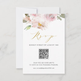 Cartão RSVP Flores de Blush de Aquarela Feminina Código QR de 