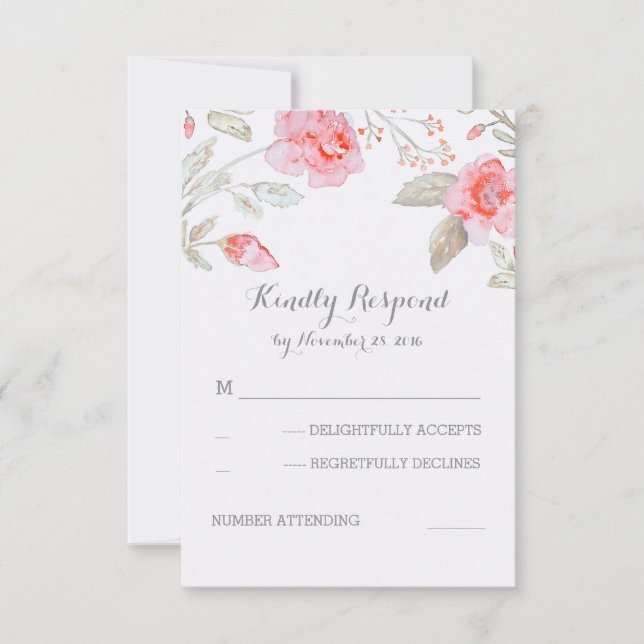 Cartão RSVP Flores de Cadeias de Cores Aquáticas de Casamento  (Frente)