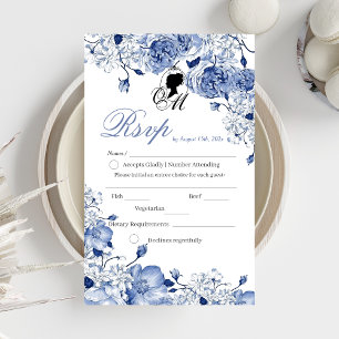 Cartão RSVP Flores de Casamento de Jardim Rosa Azul Elegante