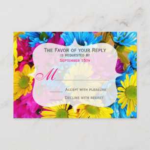 Cartão RSVP Flores de Casamento de Teal Gerber Daisy, Rosa, RS