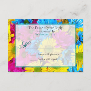 Cartão RSVP Flores de Casamento de Teal Gerber Daisy, Rosa, RS