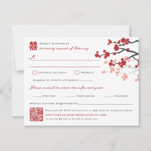 Cartão RSVP Flores de Cerejeira & Dupla Felicidade Casamento C