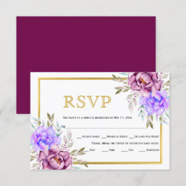 Cartão RSVP Flores de cor azul púrpura e aquarela flores de ou