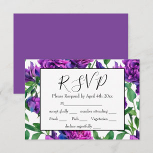 Cartão RSVP Flores de cor-de-água magenta púrpura Elegante rsv