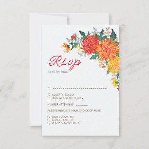 Cartão RSVP Flores de Dália de Primavera Laranja Pastel Amarel