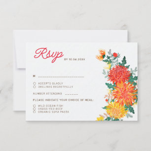 Cartão RSVP Flores de Dália de Primavera Laranja Pastel Amarel