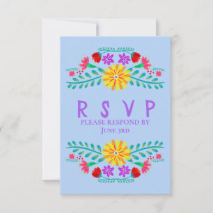 Cartão RSVP Flores de Fiesta mexicanas, Quinceanera Azul Claro