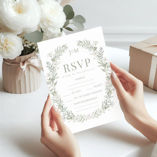 Cartão RSVP Flores de flores verdes, fardos de casamento rústi