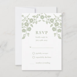 Cartão RSVP Flores de Folha Verde Encantadora Floral Simples