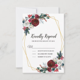 Cartão RSVP Flores de inverno geométricas Douradas da Frame Bu