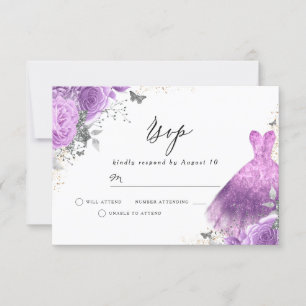 Cartão RSVP Flores de Lavanda Roxa Aniversário Chá de Noiva
