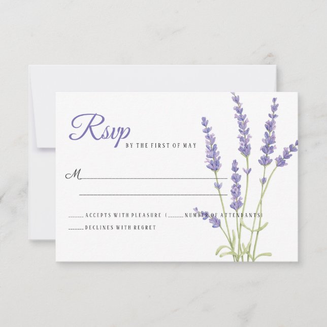 Cartão RSVP Flores de Lavanda RPVP de Casamento de Luz (Frente)