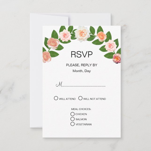 Cartão RSVP Flores de Louro e Rosa Casamento (Frente)