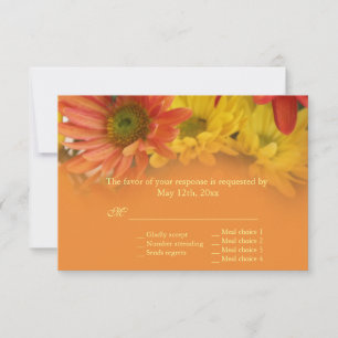 Cartão RSVP Flores de margarida laranja, vermelho, amarelo, ca