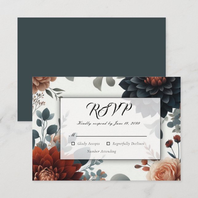 Cartão RSVP Flores de Outono Rústicas e Mal-humoradas para Cas (Frente/Verso)