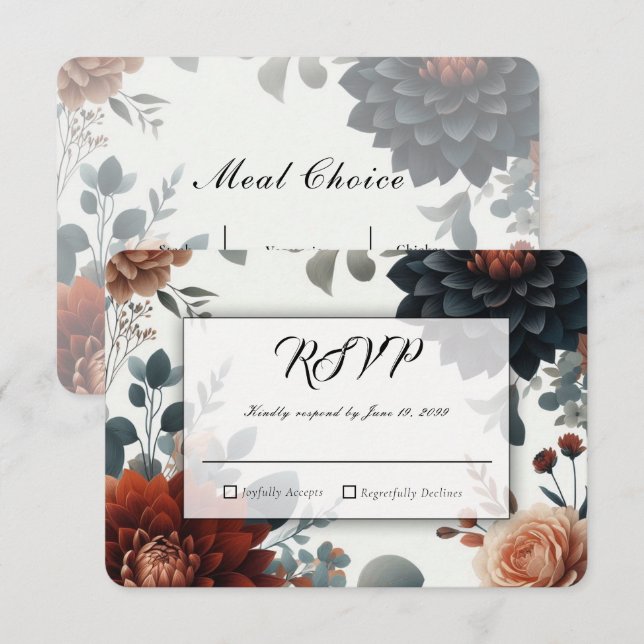 Cartão RSVP Flores de Outono Rústicas e Mal-humoradas para Cas (Frente/Verso)